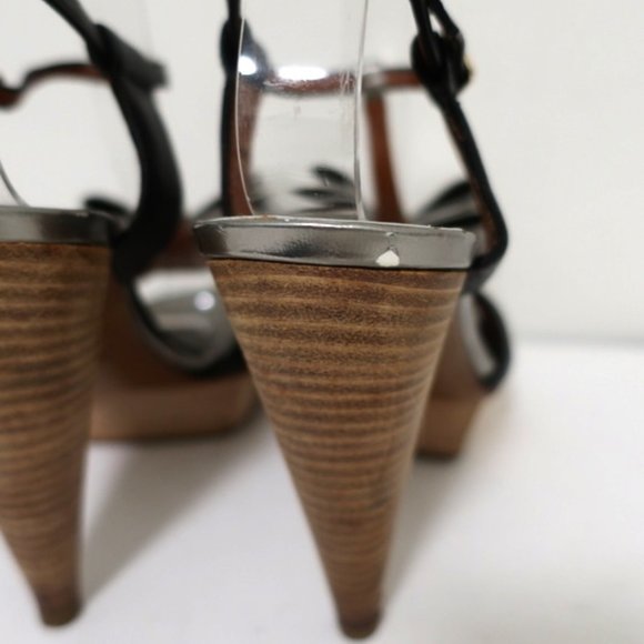 Lanvin Bow T-Strap Sandals Silver & Black Size 37 - Picture 9 of 12